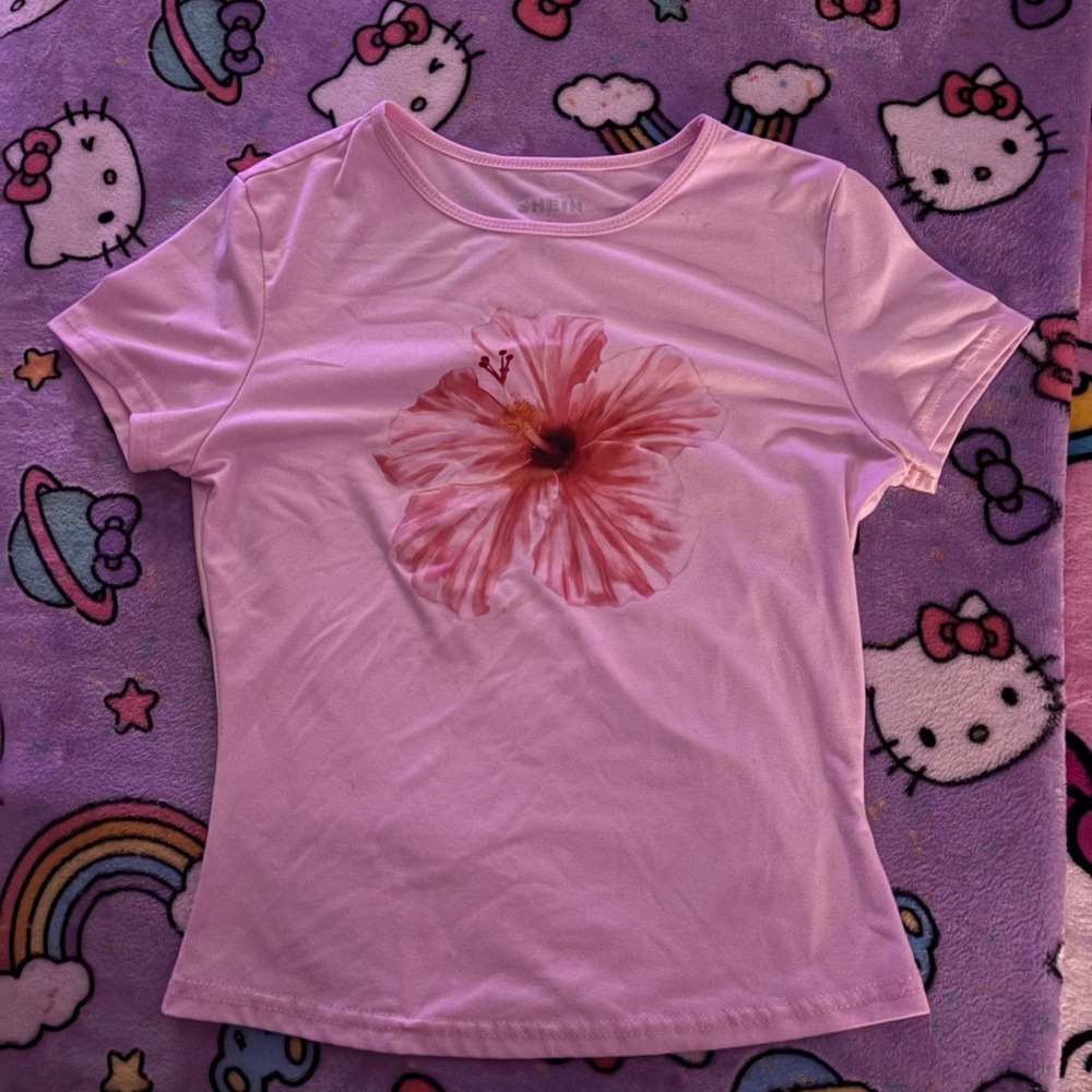 SHEIN Pink Floral Short Sleeve Tee